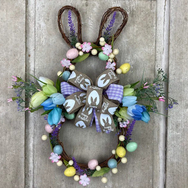 Easter Bunny Wreath Rattan Circle Easter Decoration