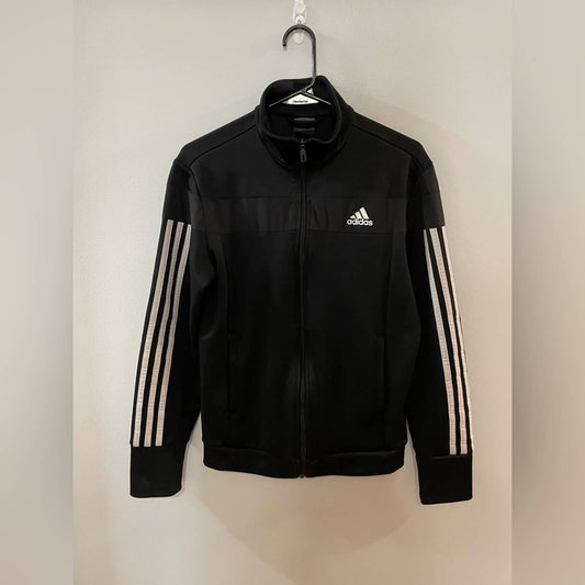 MD Black/White Adidas Long Sleeve Climalite Zip-Up Jacket