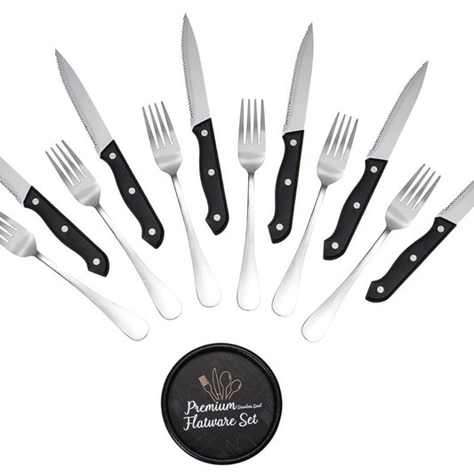 Supercook Stainless Steel Sharp Serrated Steak Knife and Fork Set