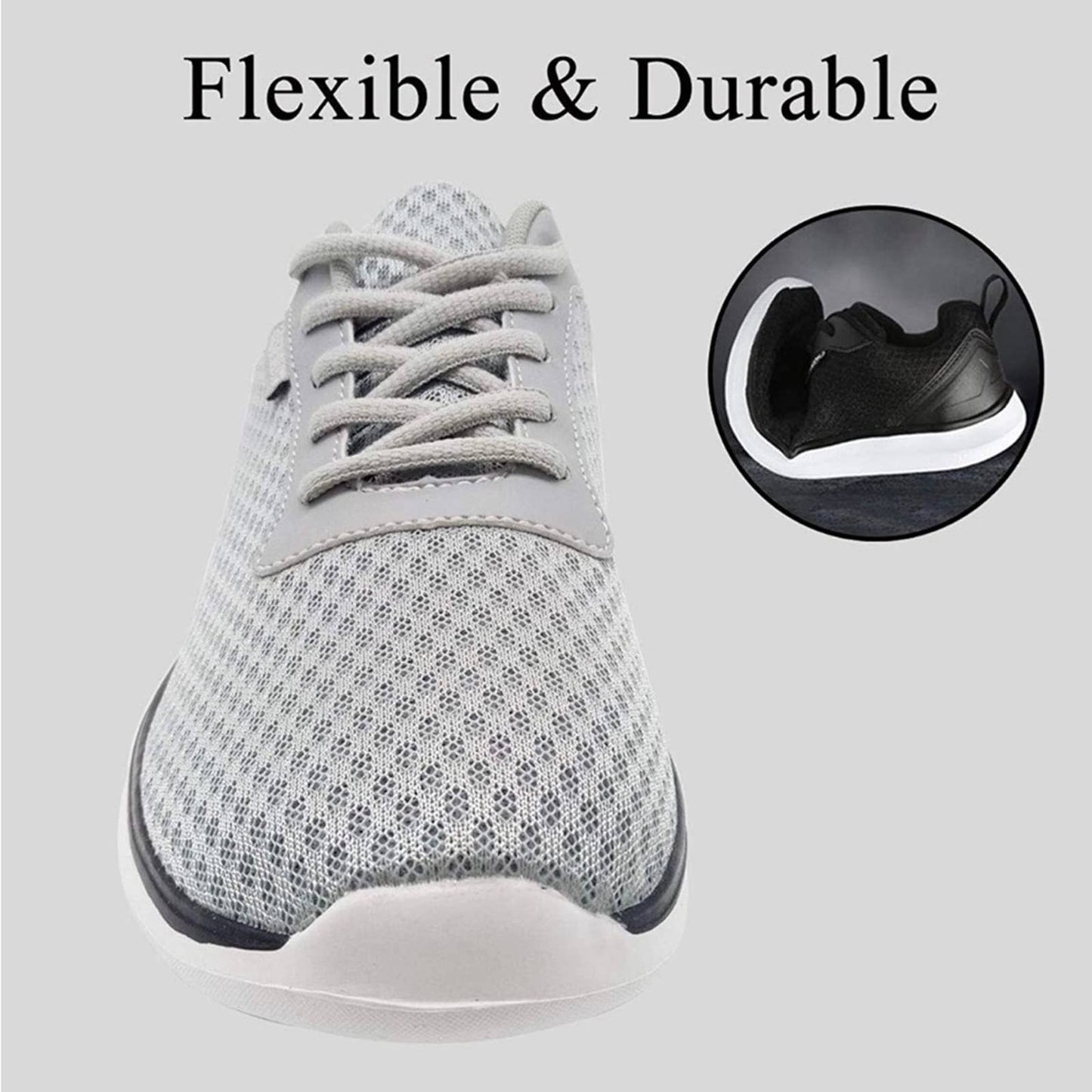 Men's Breathable Mesh Tennis Shoes Comfortable Gym Sneakers Light Grey Size 7.5