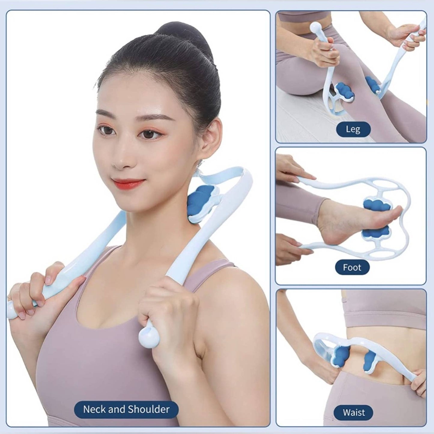 Neck Massager, Rolling and Pressure Point Massage-Blue(6 Massage Rollers)