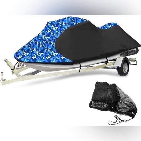 Jet Ski Cover ，Upgraded Fade and Crack Resistant Trailerable (116"-125-BlueCamo)