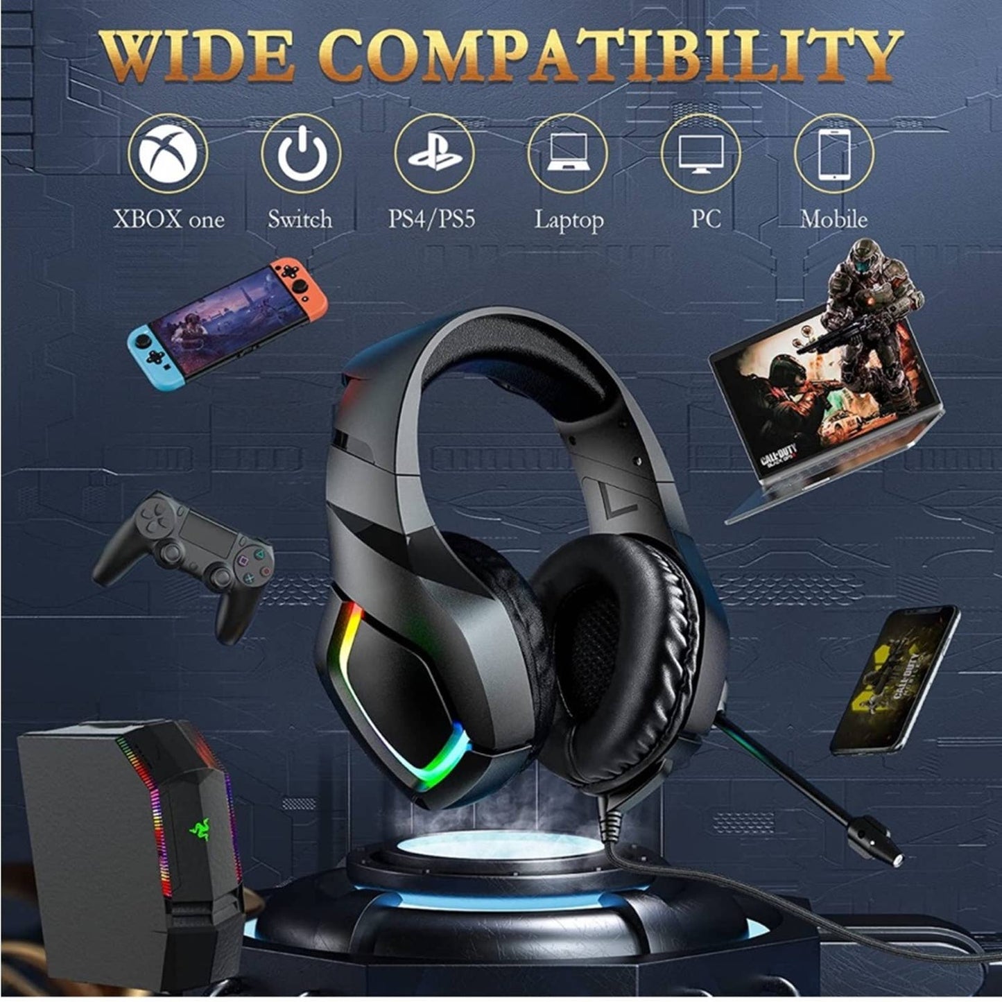 Gaming Headset for PS4 PS5 Xbox one PC, PS4 Headset with Noise Cancelling Mic