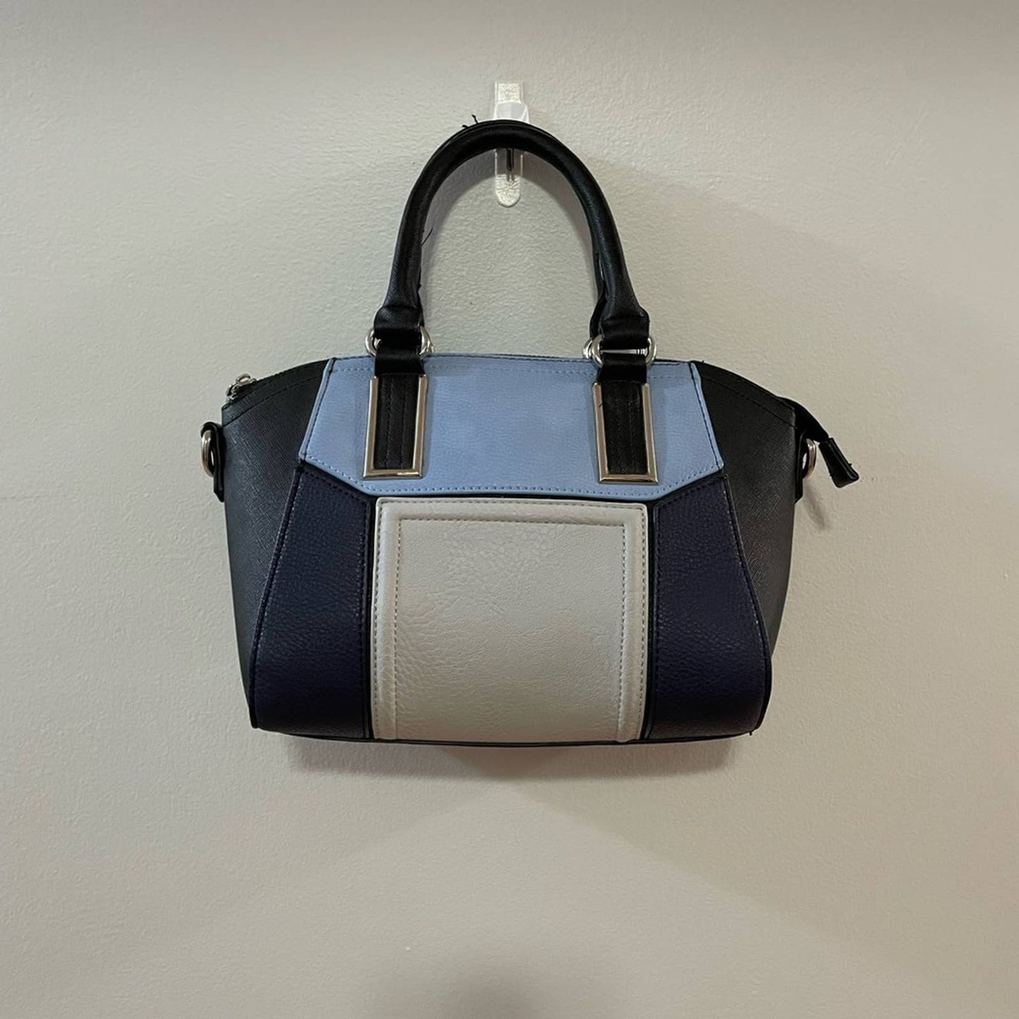 Charming Charlie Blue/Black/Gray Color Block Structure Hand Bag