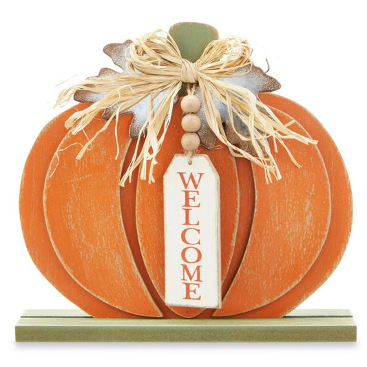 Way to Celebrate Harvest 9inch Welcome Orange Wood Pumpkin Tabletop Decoration