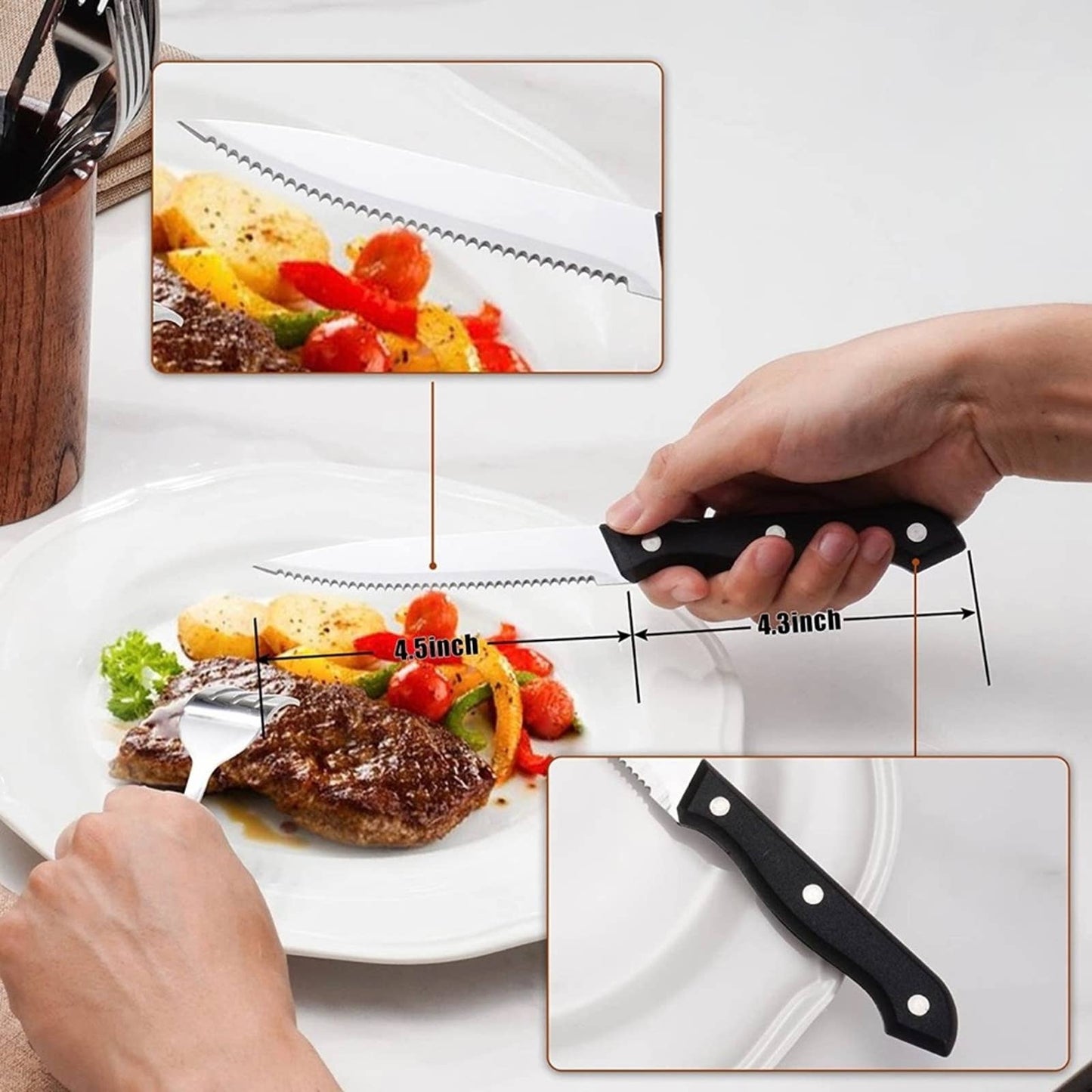 Supercook Stainless Steel Sharp Serrated Steak Knife and Fork Set