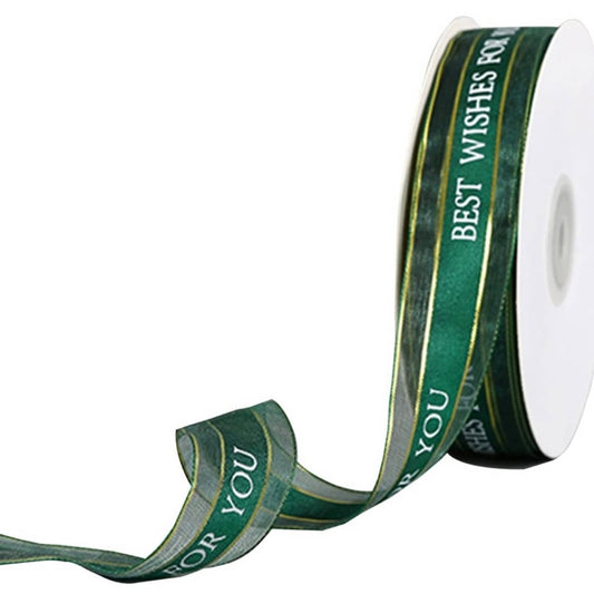 Green Ribbon for Christmas Gift Wrapping, 1 Inch, Satin Ribbon Wired,50 Yards