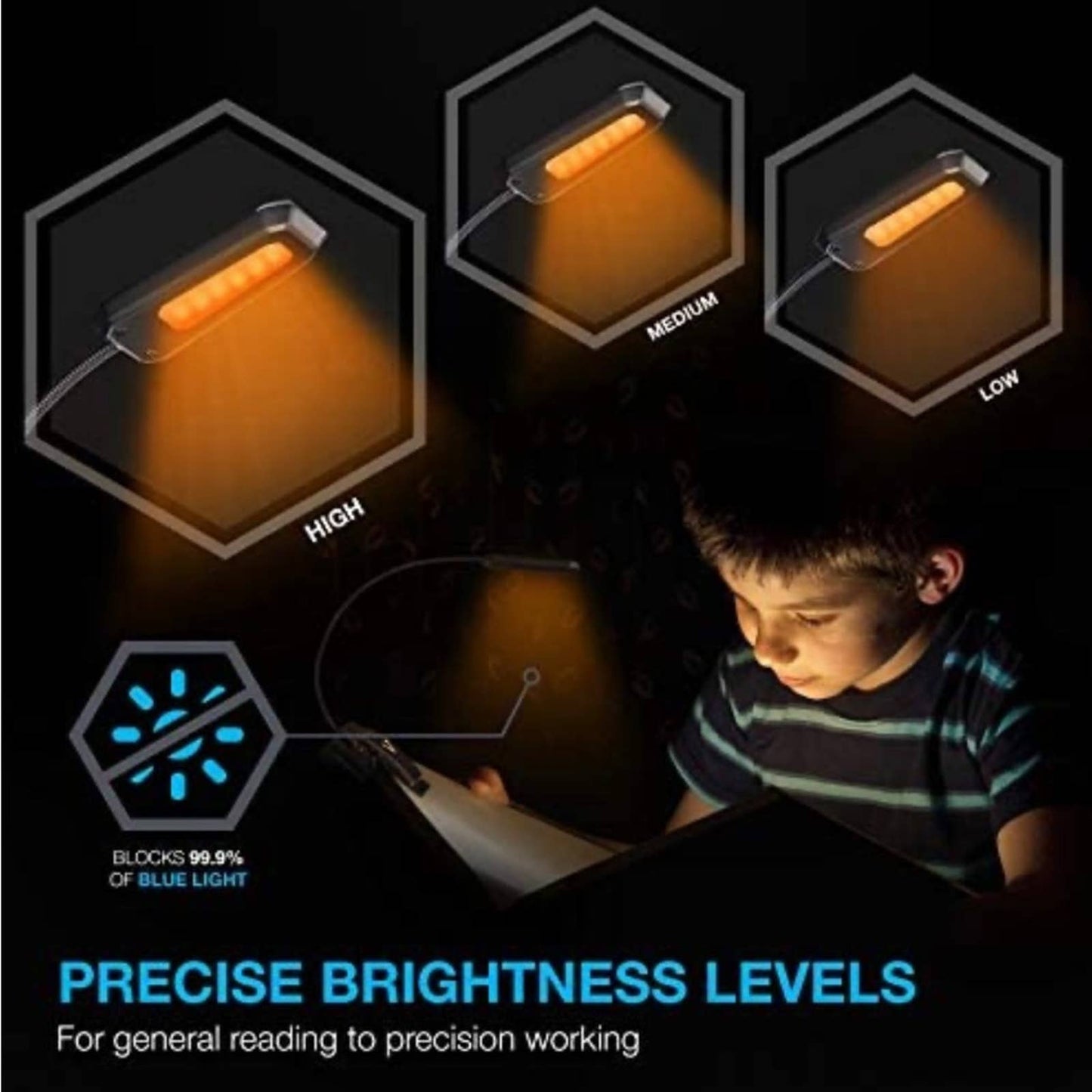Book Light Pro, Rechargeable Reading Light, Book Light Warm Amber Light