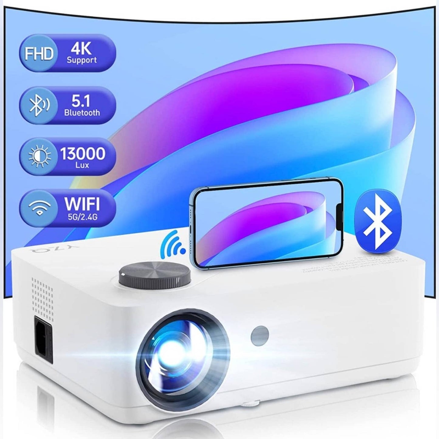 Projector with WiFi, Mini Projector WiFi Native 1080P, Max 300'' Screen