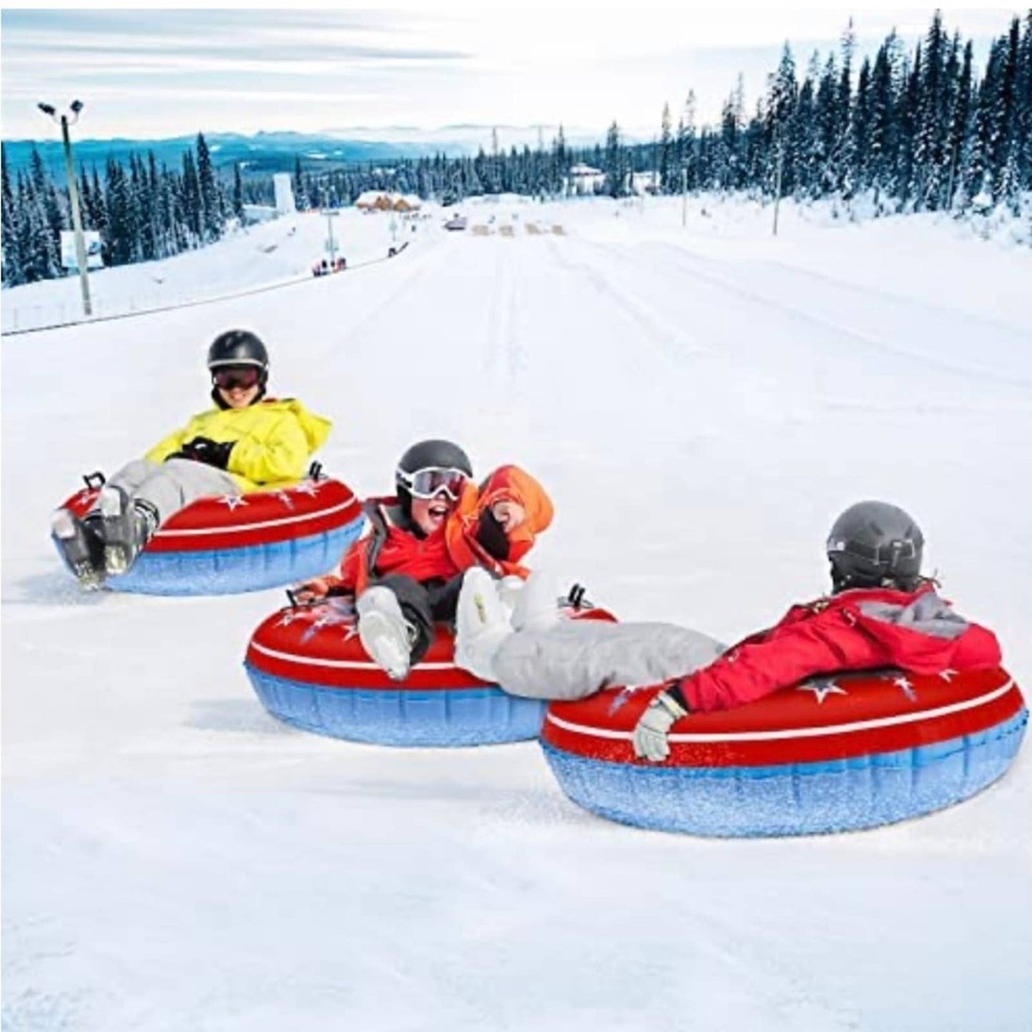 COMMOUDS Snow Tube, 47 Inch Large Inflatable Snow Sled with Handles Double-Layer
