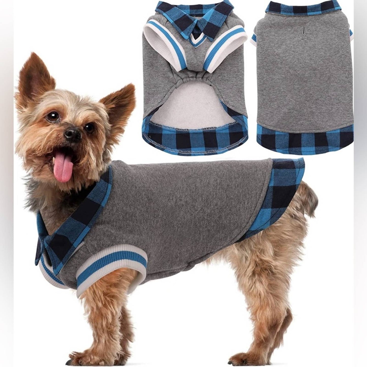 Dog Classic Plaid Sweaters British Style, Doggie Hoodie Pet Clothes, Size MD