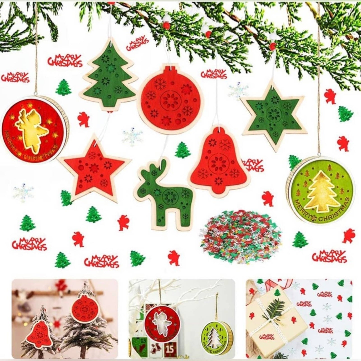 TOBENUB Christmas Decorations, Wooden Christmas Ornaments for Hanging Decoration