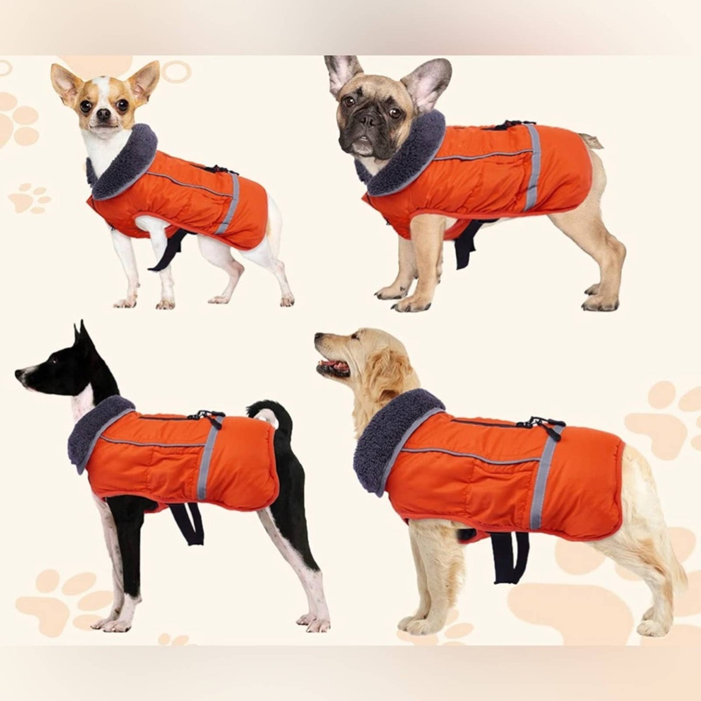 IKIPUKO Dog Winter Coat, Waterproof Windproof Dog Snowsuit Warm (Orange XL)