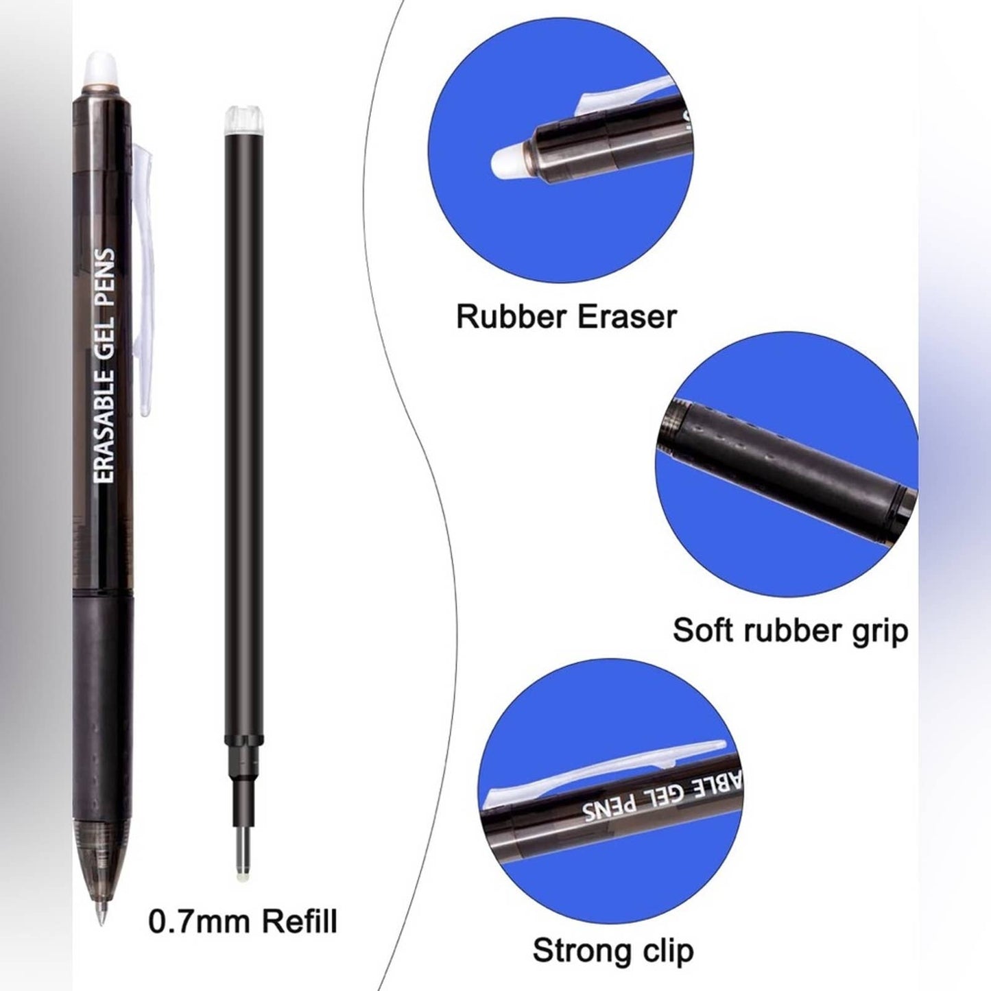 Erasable Pens,5 Black/5 Blue Gel Ink Pens+6 Extra Refills -0.7mm Fine Point