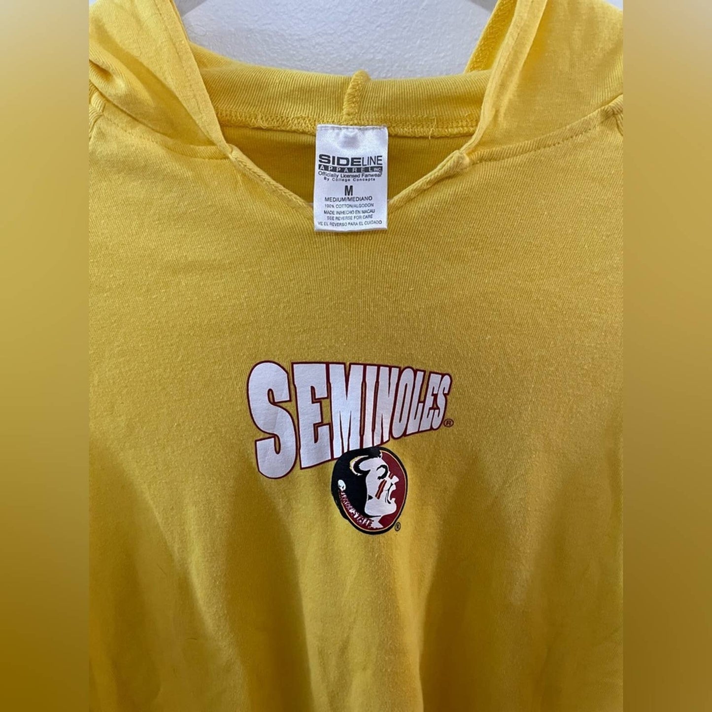 MD Yellow Seminoles Cropped Hooded Long Sleeve Shirt