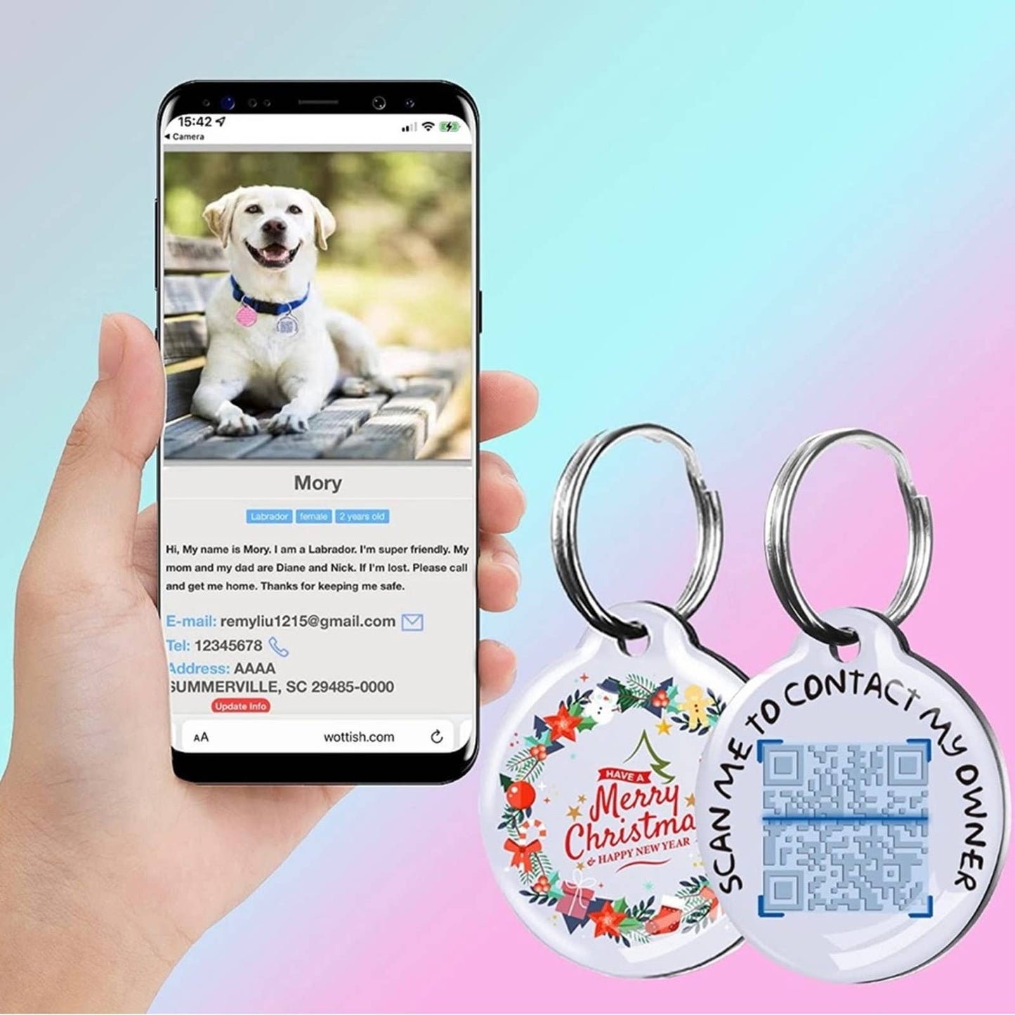 Happy Xmas Decorations QR Code Pet ID Tags - Dog Tag - Pet Online Profile White