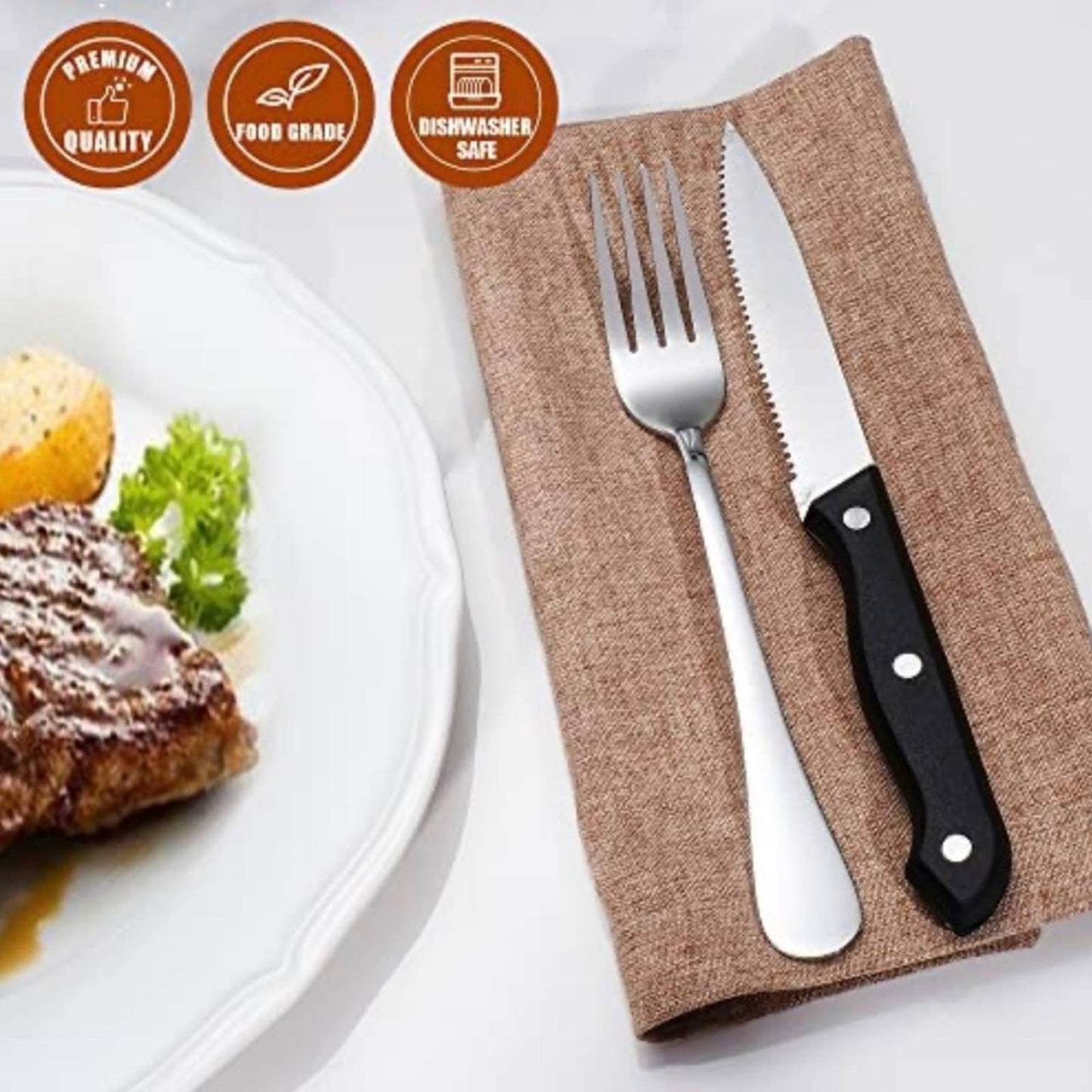 Supercook Stainless Steel Sharp Serrated Steak Knife and Fork Set