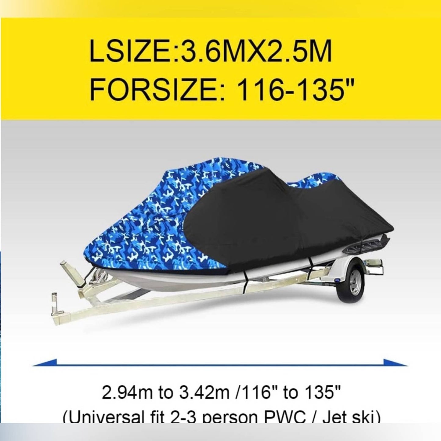 Jet Ski Cover ，Upgraded Fade and Crack Resistant Trailerable (116"-125-BlueCamo)