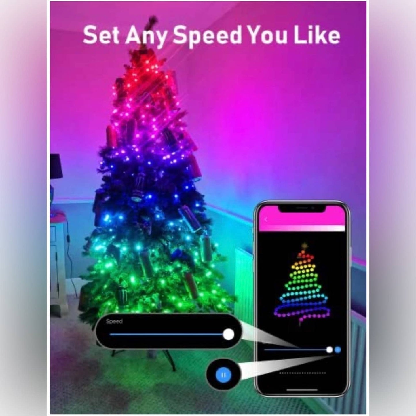 Fairy Lights Custom Mode 16’ Christmas App Control RGB Color Changing Mu…