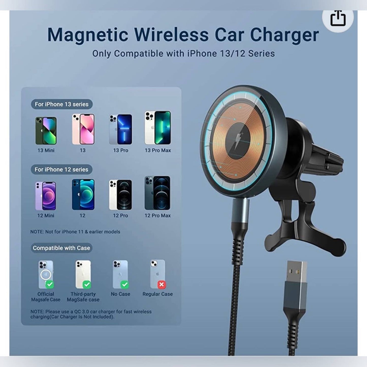 Magnetic Wireless Car Charger, Wireless Car Charger Mount, Magsafe Car Charger