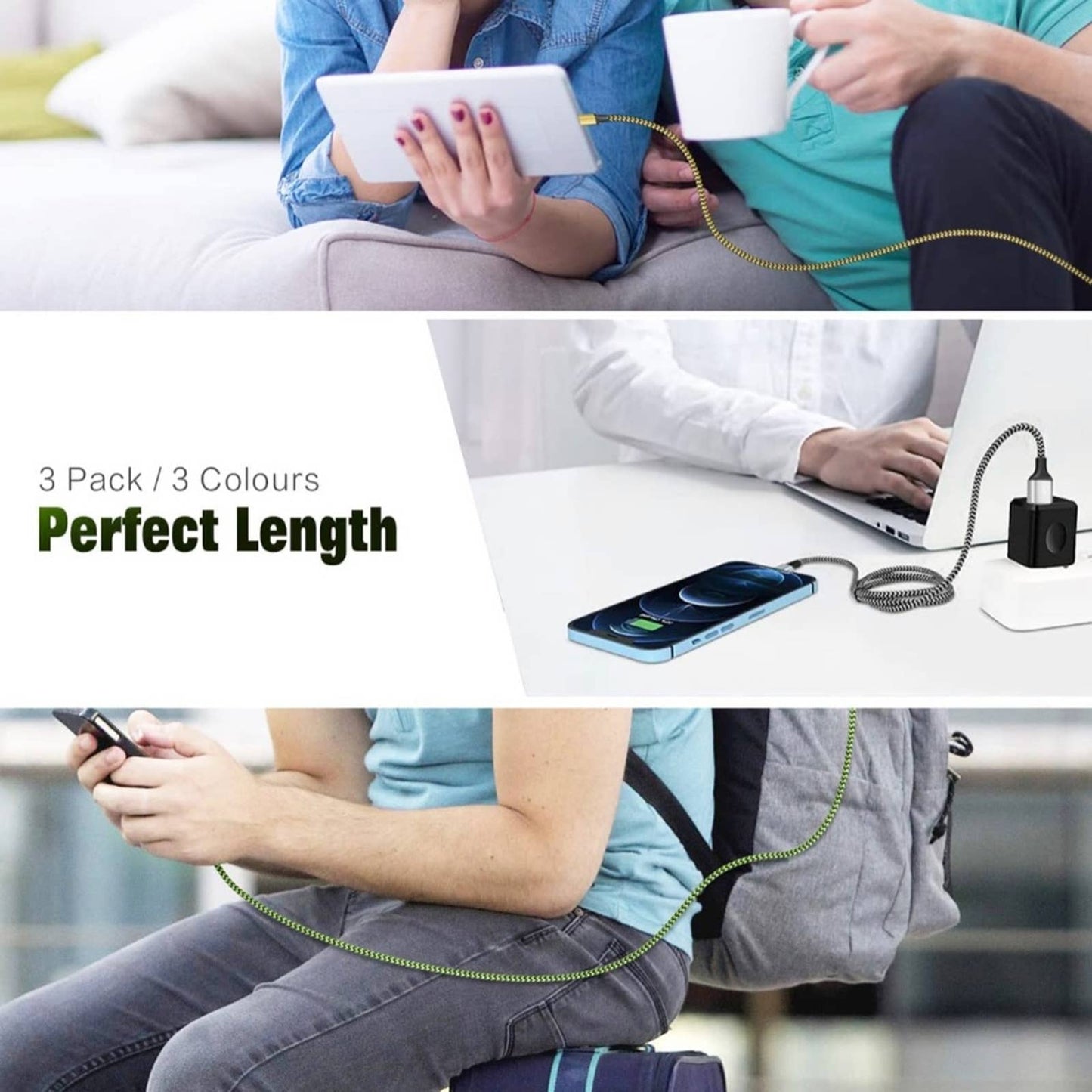 iPhone Charger 3Pack 6ft USB Lightning Cable Cord，Mfi Certified Fast Charging