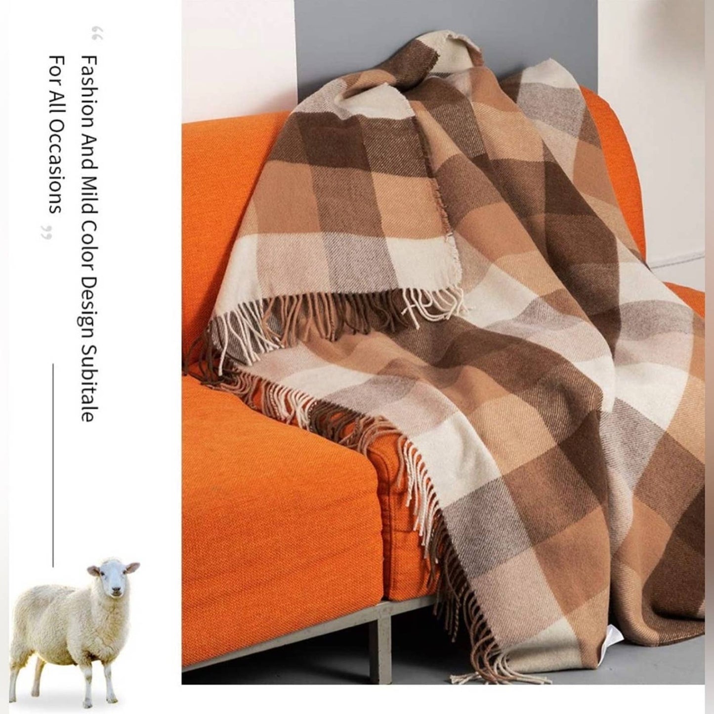 Farridoro Wool Fringe Throw Blanket 51inches with 67inches Decorative All Season