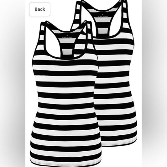 Workout Athletic Tank Tops for Women Pack, Black/White Striped, Small