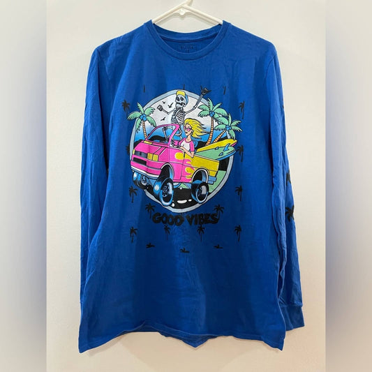 SM Blue Return to Sender Good Vibes Neon Skeleton Long Sleeve Shirt