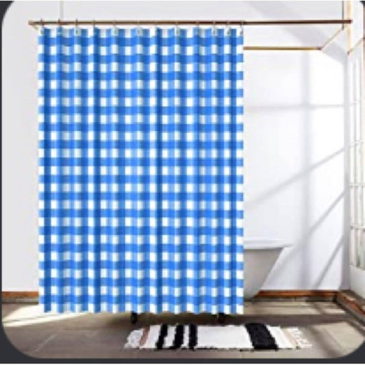 QUELIEN Light Blue Plaid Waterproof Shower Curtain and Liner Set, 72x72 in